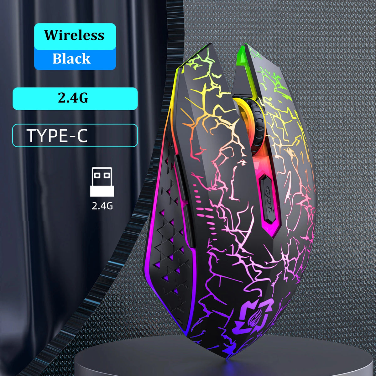 RGB Wireless Gaming Mouse – Bluetooth 5.2 & 2.4G, 1600DPI