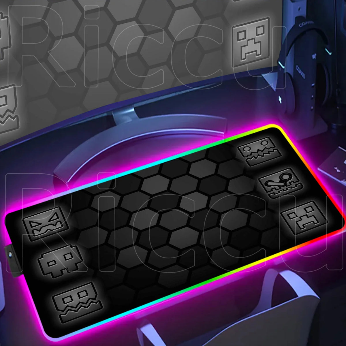RGB Gaming Desk Mat – Geometry Dash Edition, Anime Style