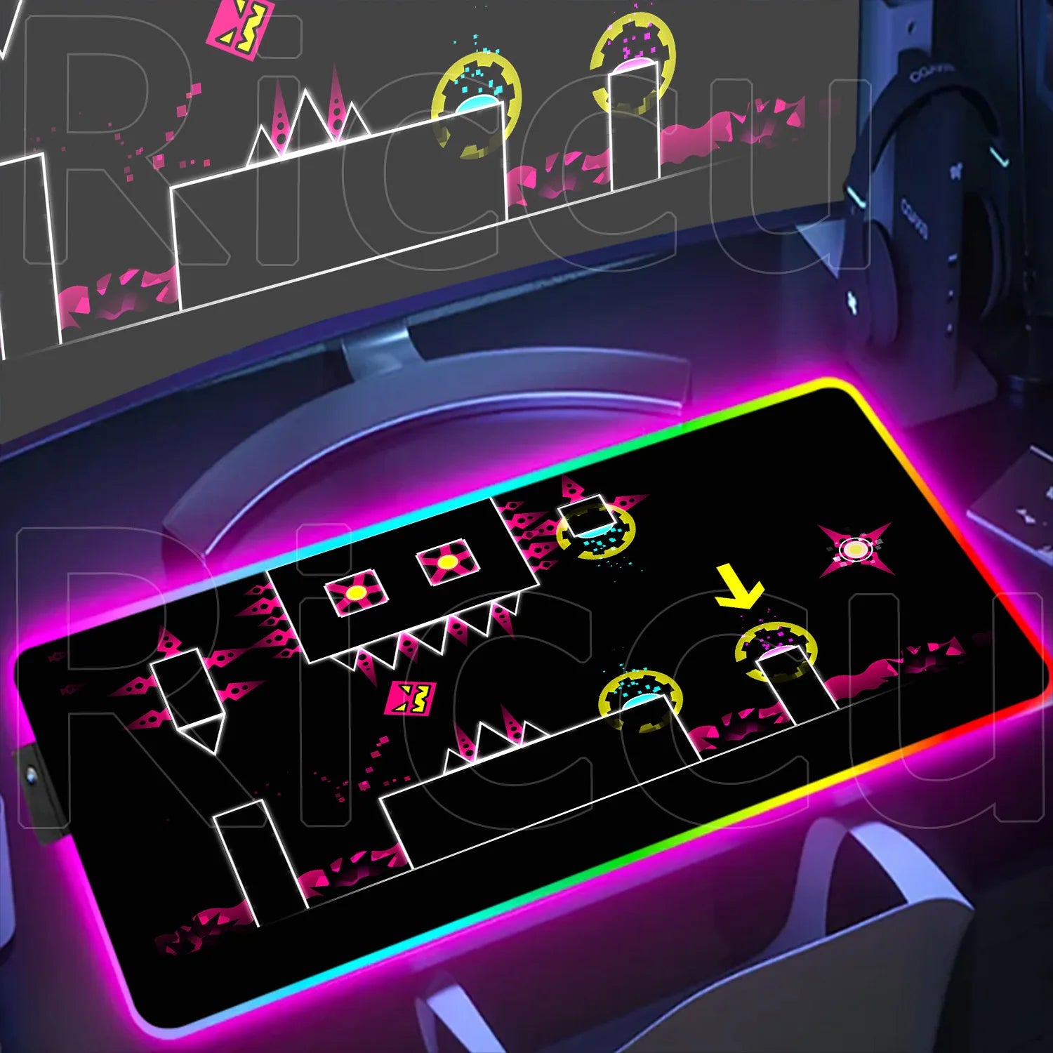 RGB Gaming Desk Mat – Geometry Dash Edition, Anime Style