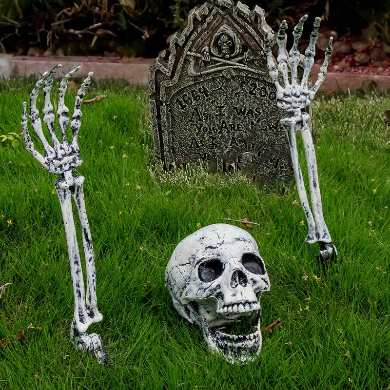 Halloween Outdoor Skeleton Ground Stakes, Realistic Skull & Skeleton Arm Hands Lawn Stakes, Graveyard Horror Yard Decor