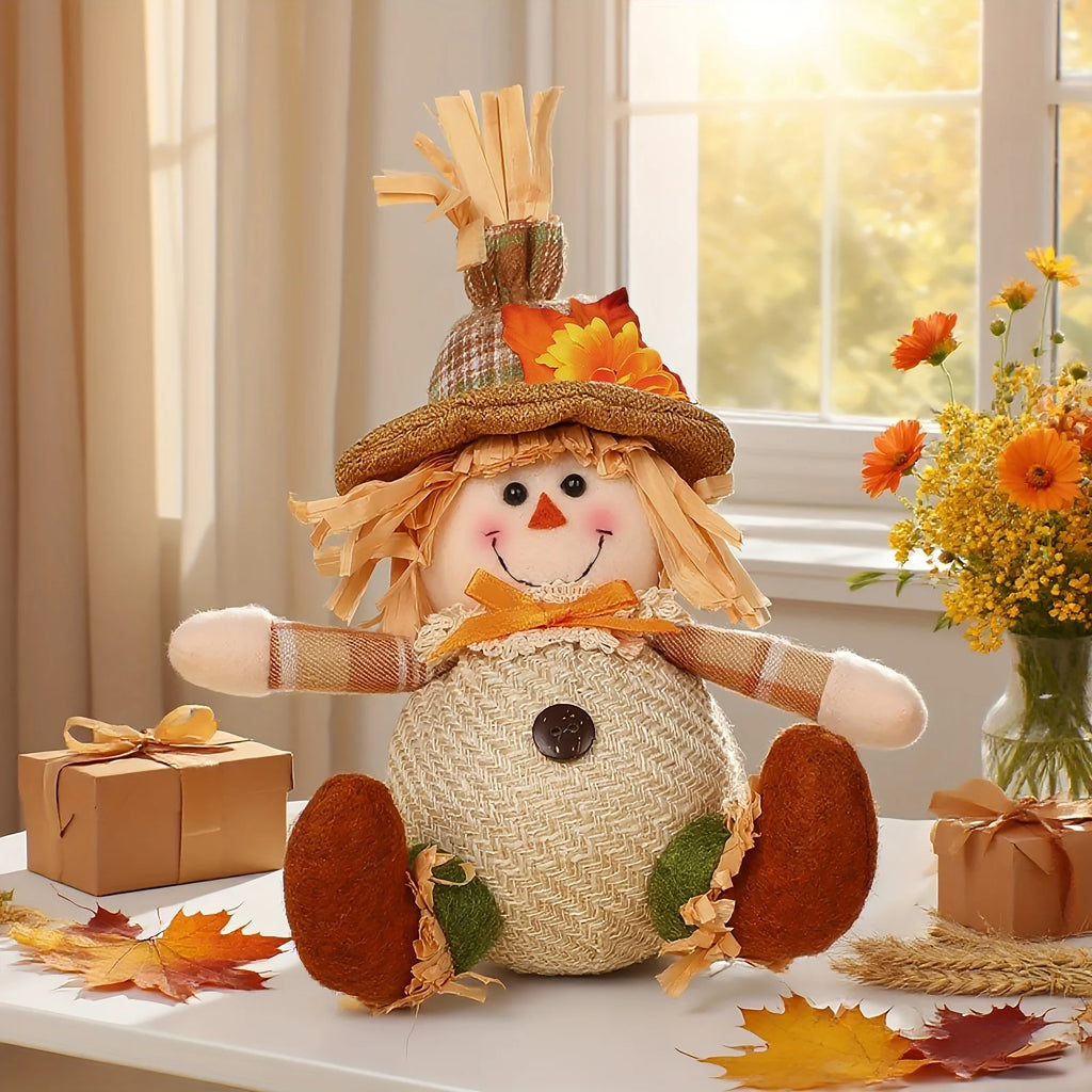 1pc Rustic Autumn Harvest Scarecrow Decor, Plaid & Sunflower Accents for Christmas, Farmhouse Wall Decor, Party Props