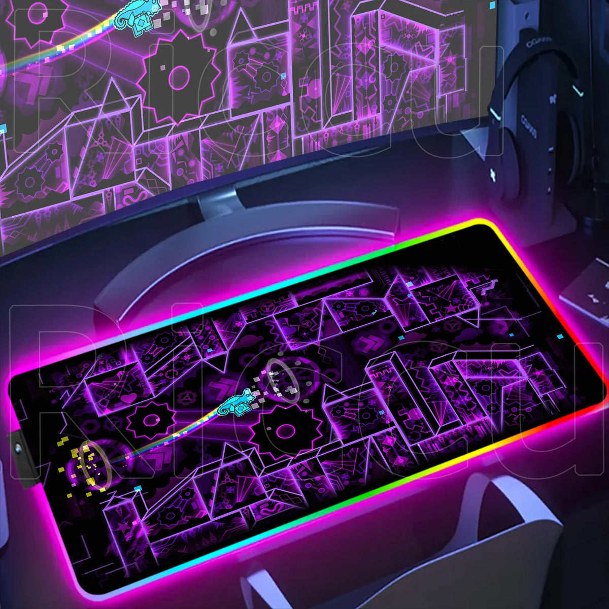 RGB Gaming Desk Mat – Geometry Dash Edition, Anime Style