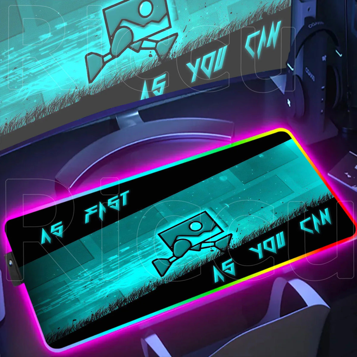RGB Gaming Desk Mat – Geometry Dash Edition, Anime Style