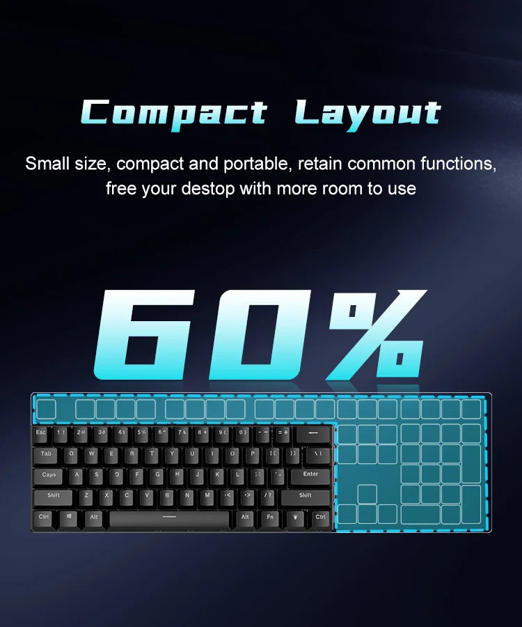 60% Mechanical Gaming Keyboard – RGB Backlit, Compact 61-Key