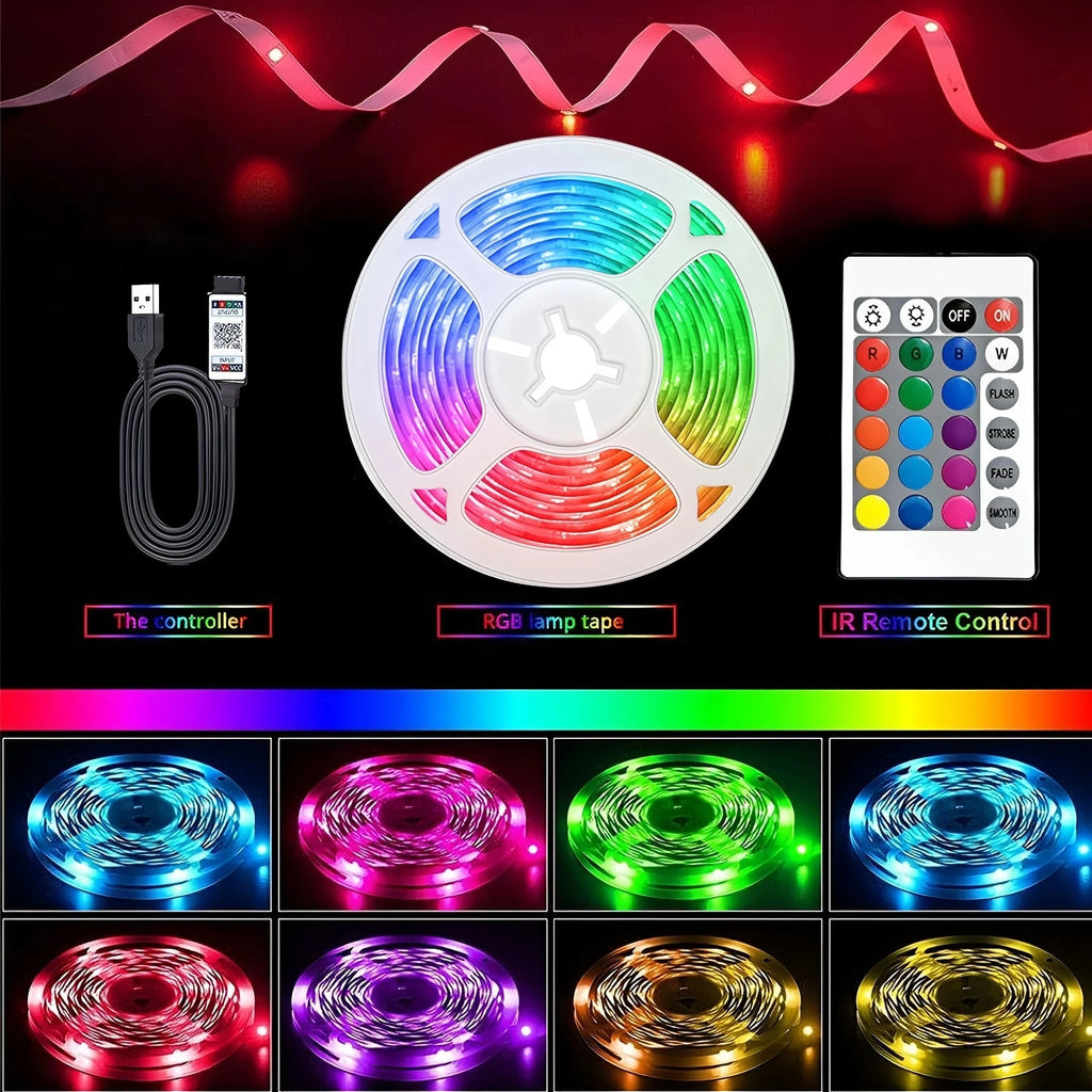 USB RGB LED Strip – 24-Key Remote, 5V Indoor Ambient Light
