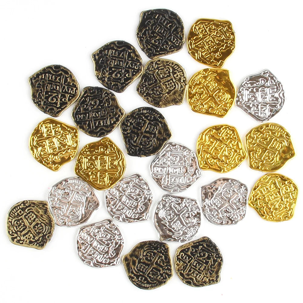 100PCS Plastic Roman Pirate Gold Coin Silver Coin Bronze Pirate Coin Party Decoration Carnival Halloween Props