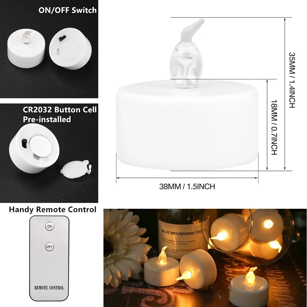 Flameless LED Electronic Candle with Remote Control LED Lighting with Flickering Flame Tea Lights Wedding Party Home Decor