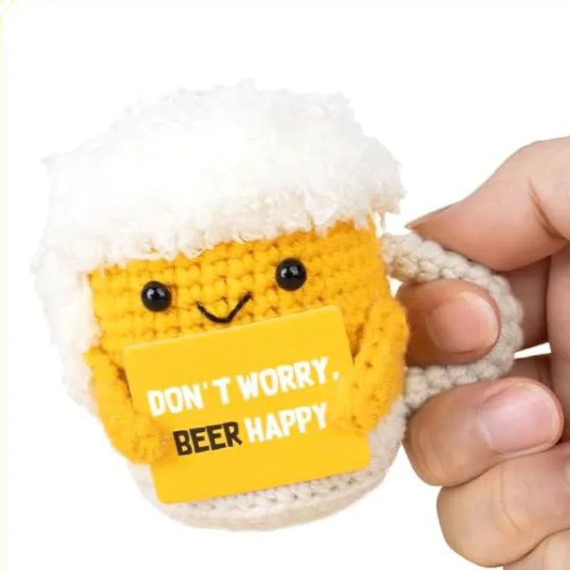 Funny Positive Beer Crochet Doll Pocket Hug Gift for Birthday Housewarming Party Decorations Christmas Halloween Gifts