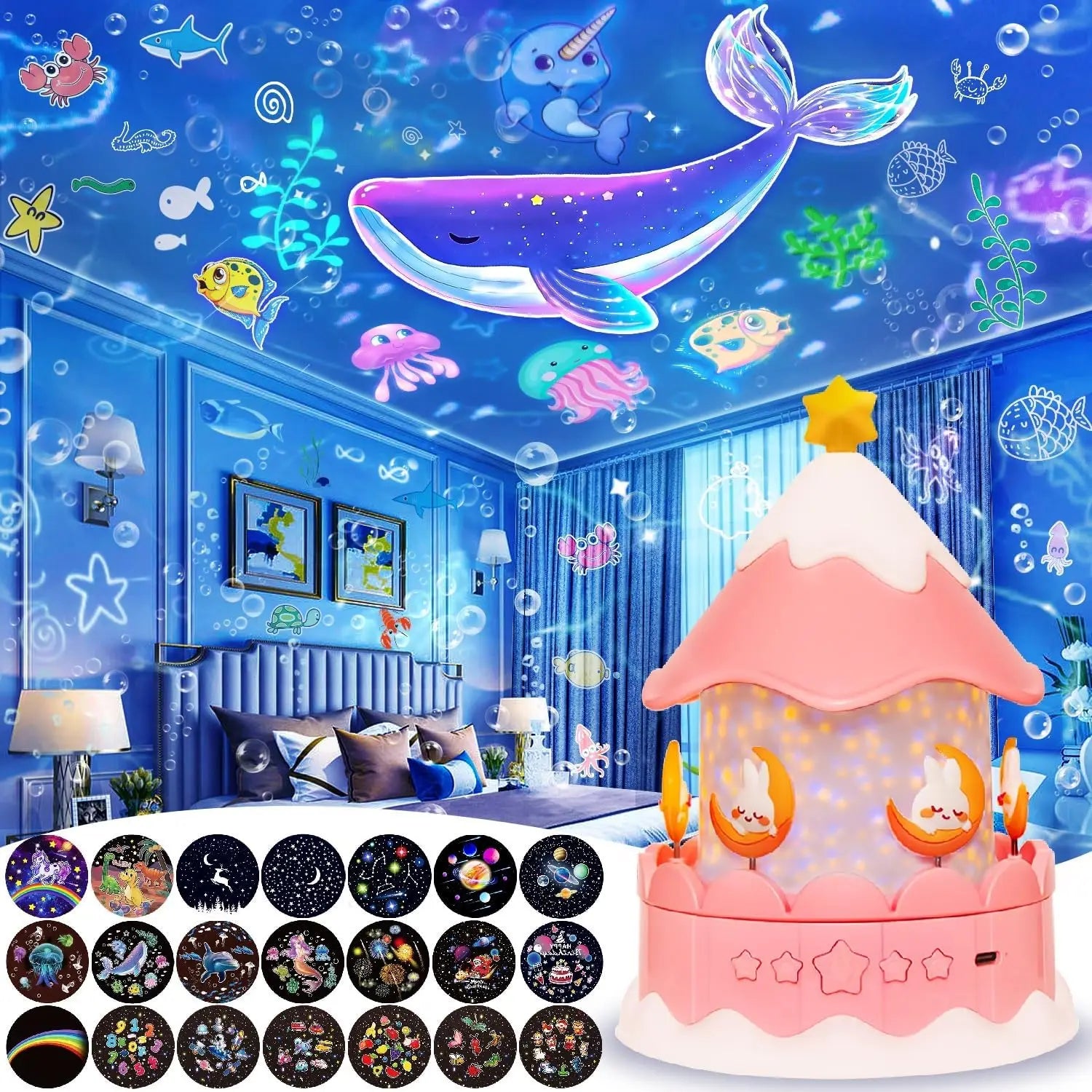 Galaxy Star Projector – 21-in-1 Scenes, 360° Rotate, Timer