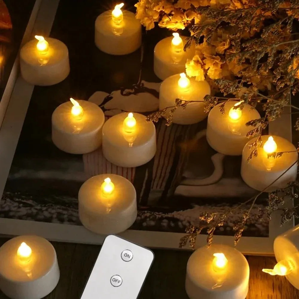 Flameless LED Electronic Candle with Remote Control LED Lighting with Flickering Flame Tea Lights Wedding Party Home Decor