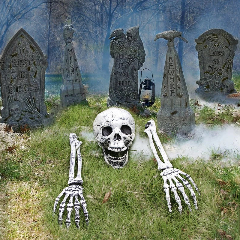 Halloween Outdoor Skeleton Ground Stakes, Realistic Skull & Skeleton Arm Hands Lawn Stakes, Graveyard Horror Yard Decor