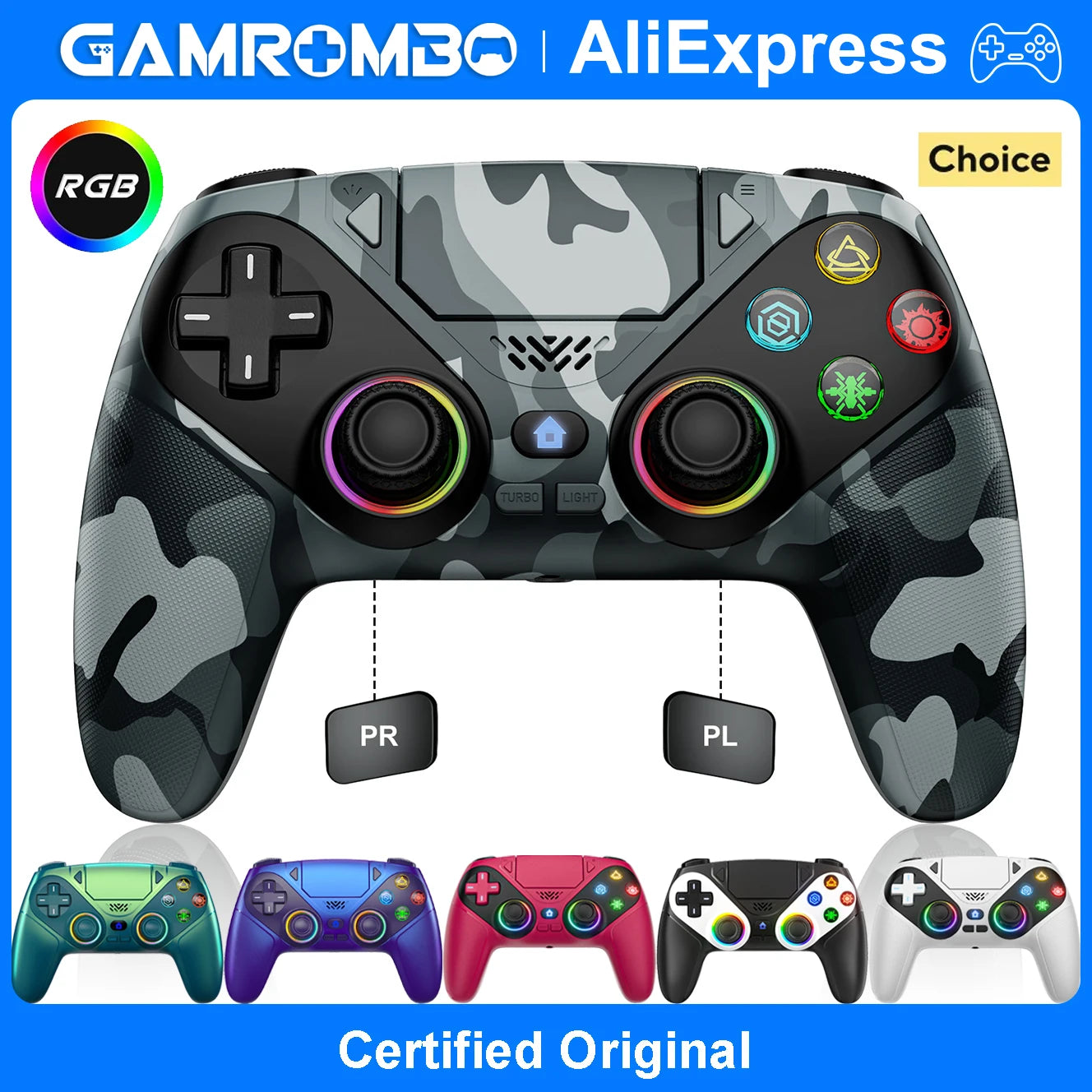 RGB Wireless Controller for PS5, PS5 Pro, PS5 Slim & PC