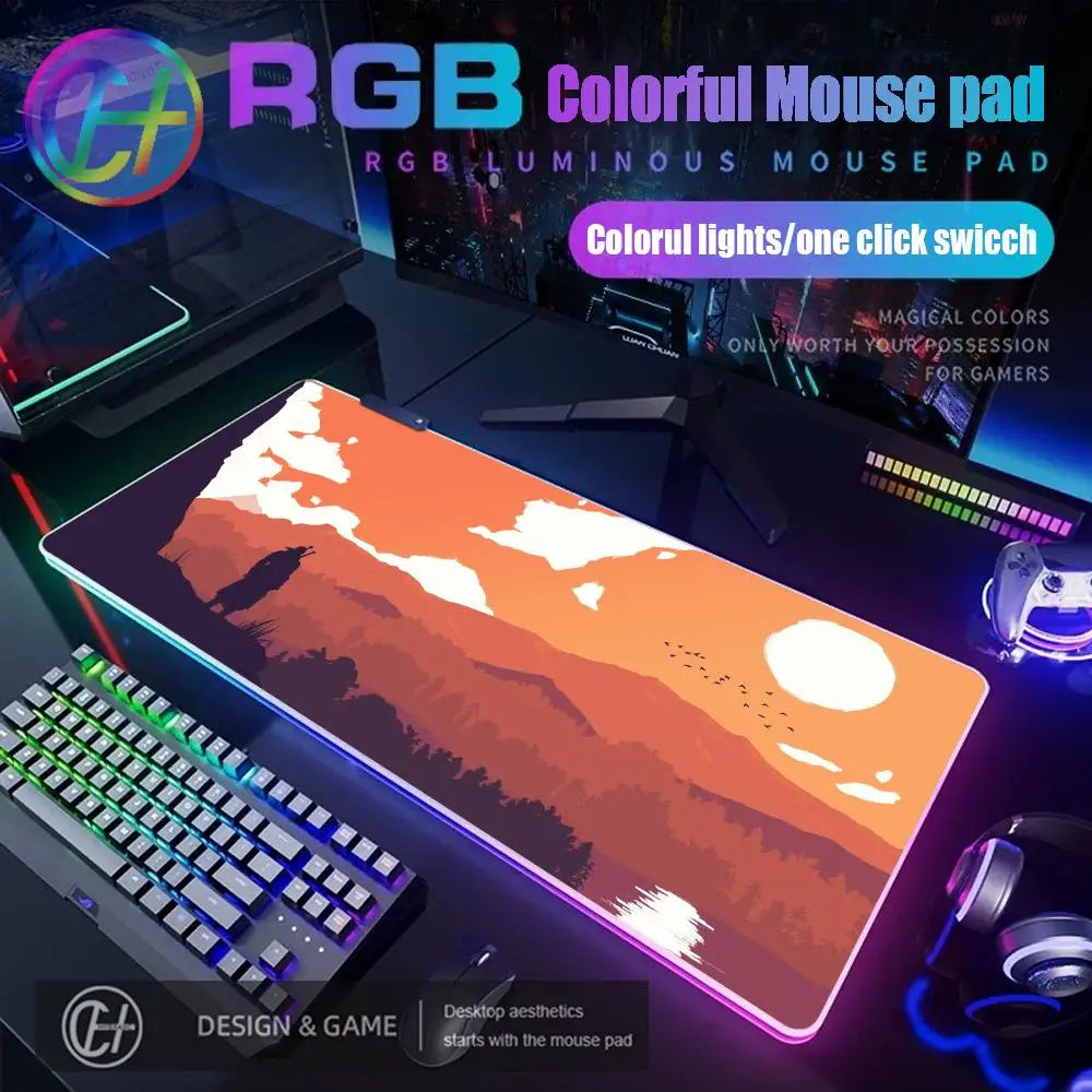 T_the W_witcher 3 Mouse Pad RGB Gaming Accessories Mouse Luminous Desk Mat Backlit Pad Cushion LED Large Gamer Luminous Mat