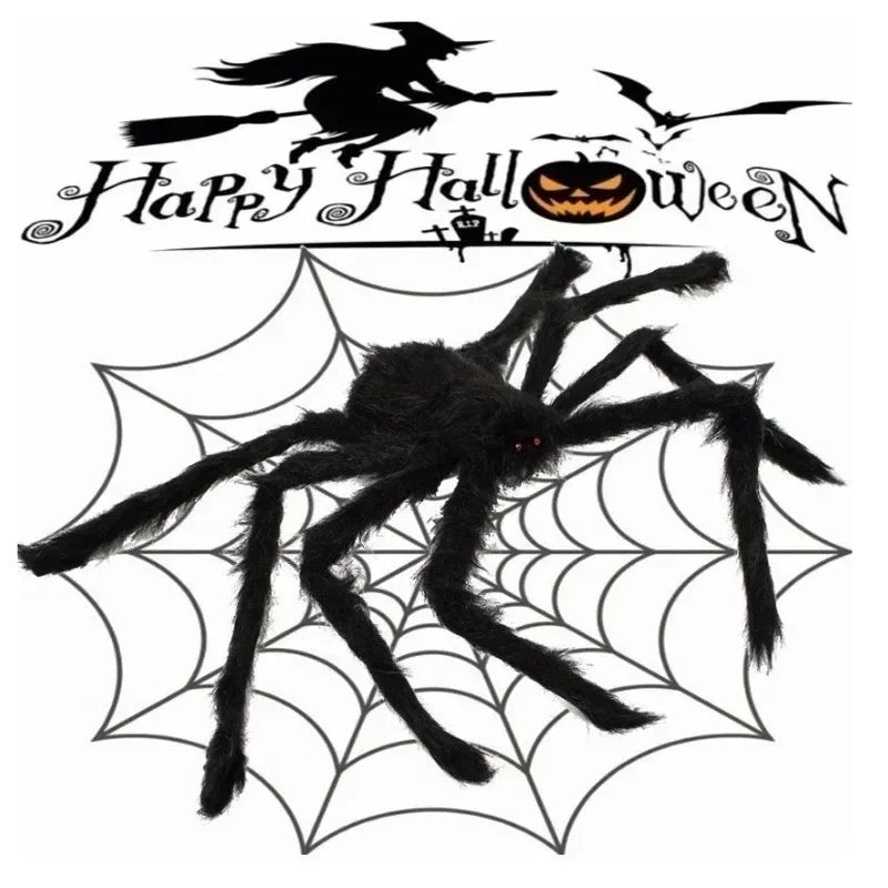 Halloween Black Scary Giant Spider Huge Spider Web Halloween Decoration for Home Bar Haunted House Props Holiday Outdoor Decor
