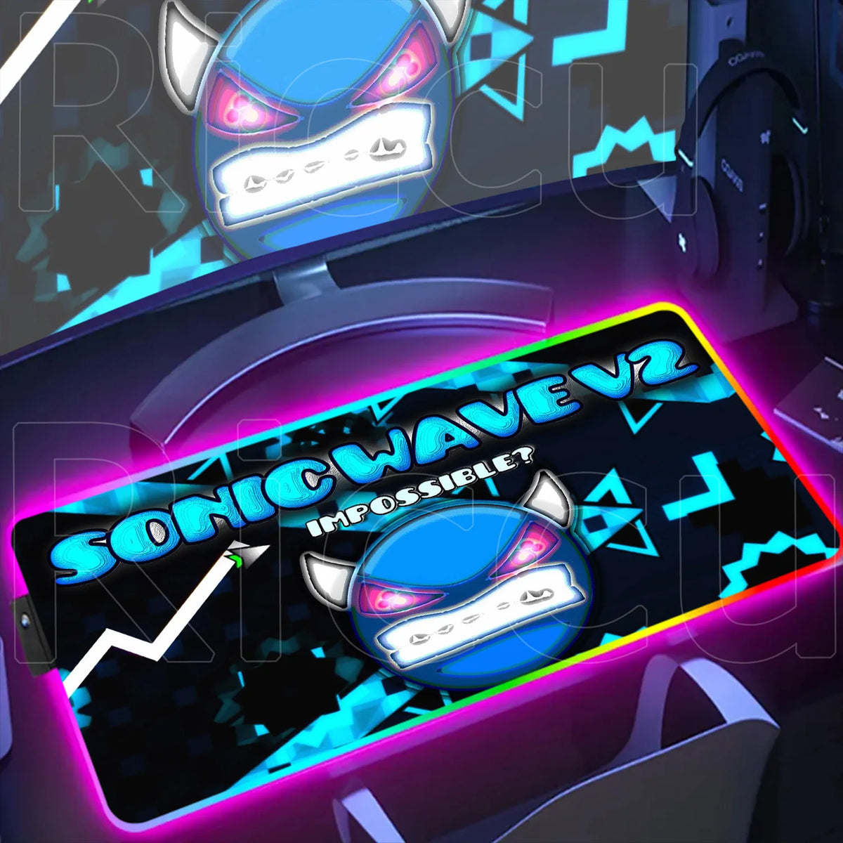 RGB Gaming Desk Mat – Geometry Dash Edition, Anime Style