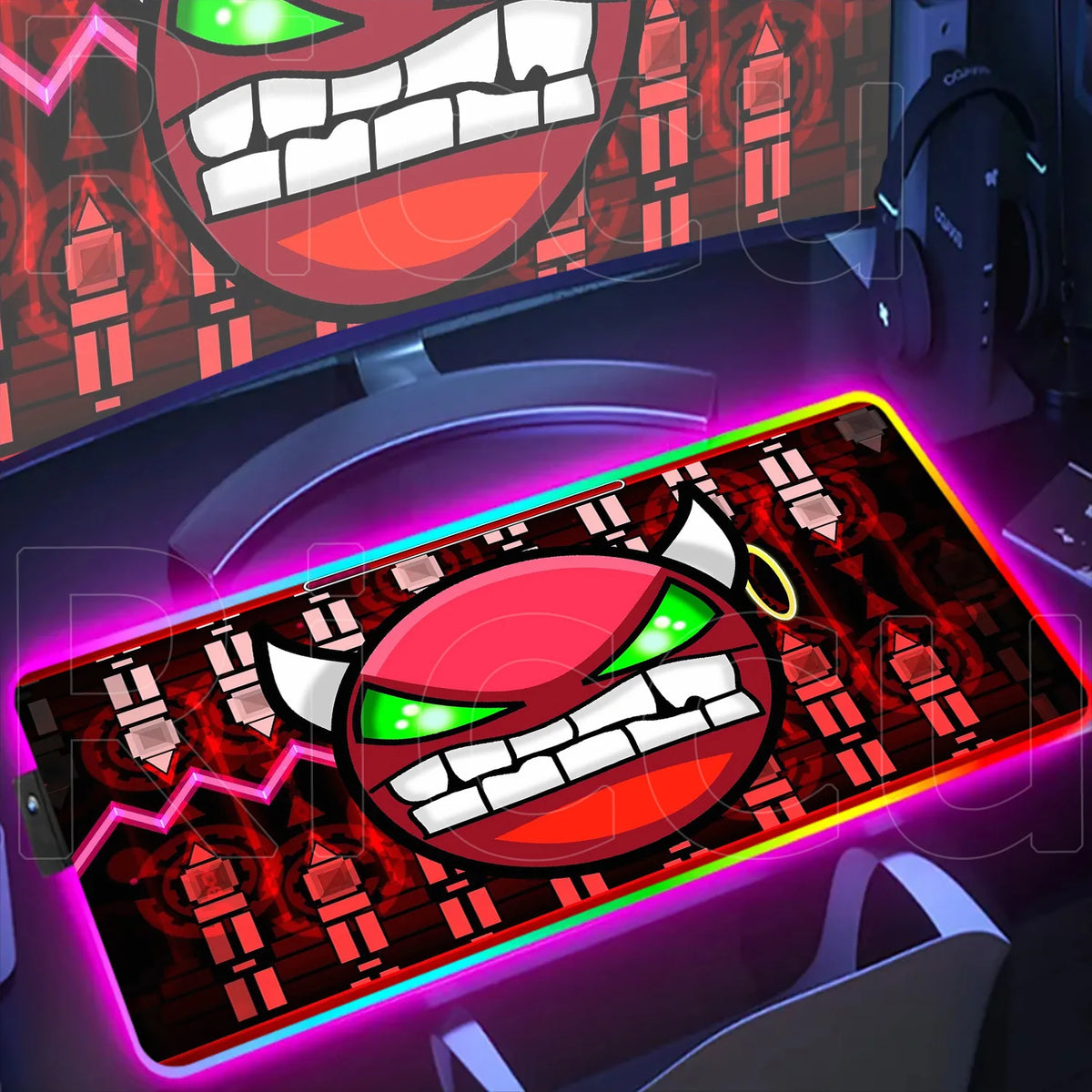 RGB Gaming Desk Mat – Geometry Dash Edition, Anime Style