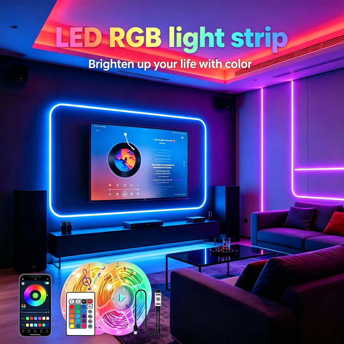USB RGB LED Strip – 24-Key Remote, 5V Indoor Ambient Light