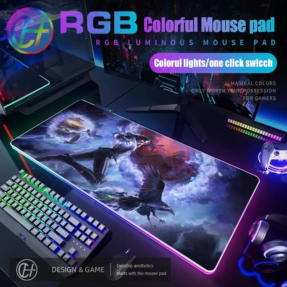 T_the W_witcher 3 Mouse Pad RGB Gaming Accessories Mouse Luminous Desk Mat Backlit Pad Cushion LED Large Gamer Luminous Mat
