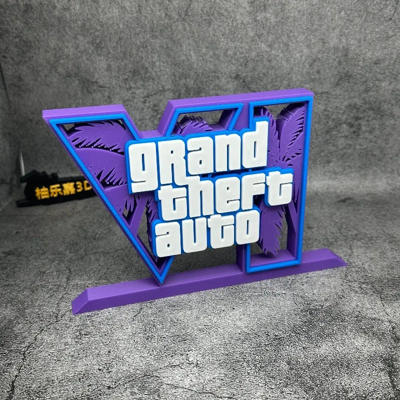GTA6 3D Logo Stand Ornament – 20cm PLA Gaming Desk Decor