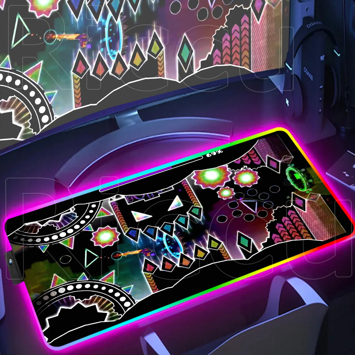 RGB Gaming Desk Mat – Geometry Dash Edition, Anime Style