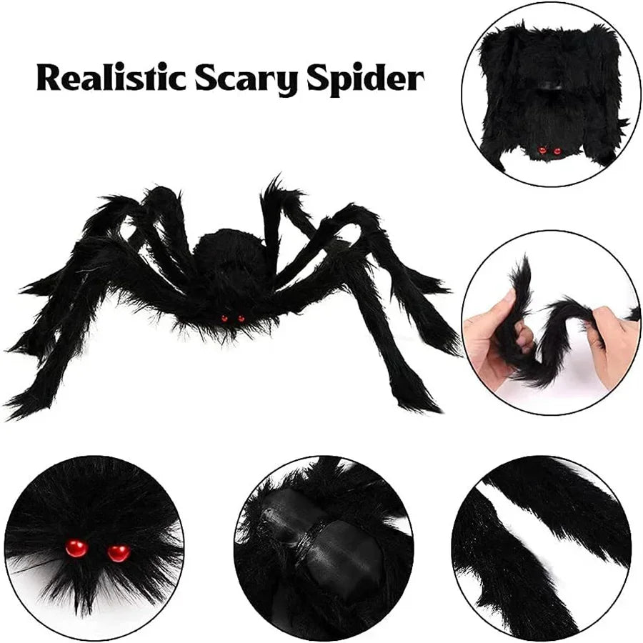 Halloween Black Scary Giant Spider Huge Spider Web Halloween Decoration for Home Bar Haunted House Props Holiday Outdoor Decor