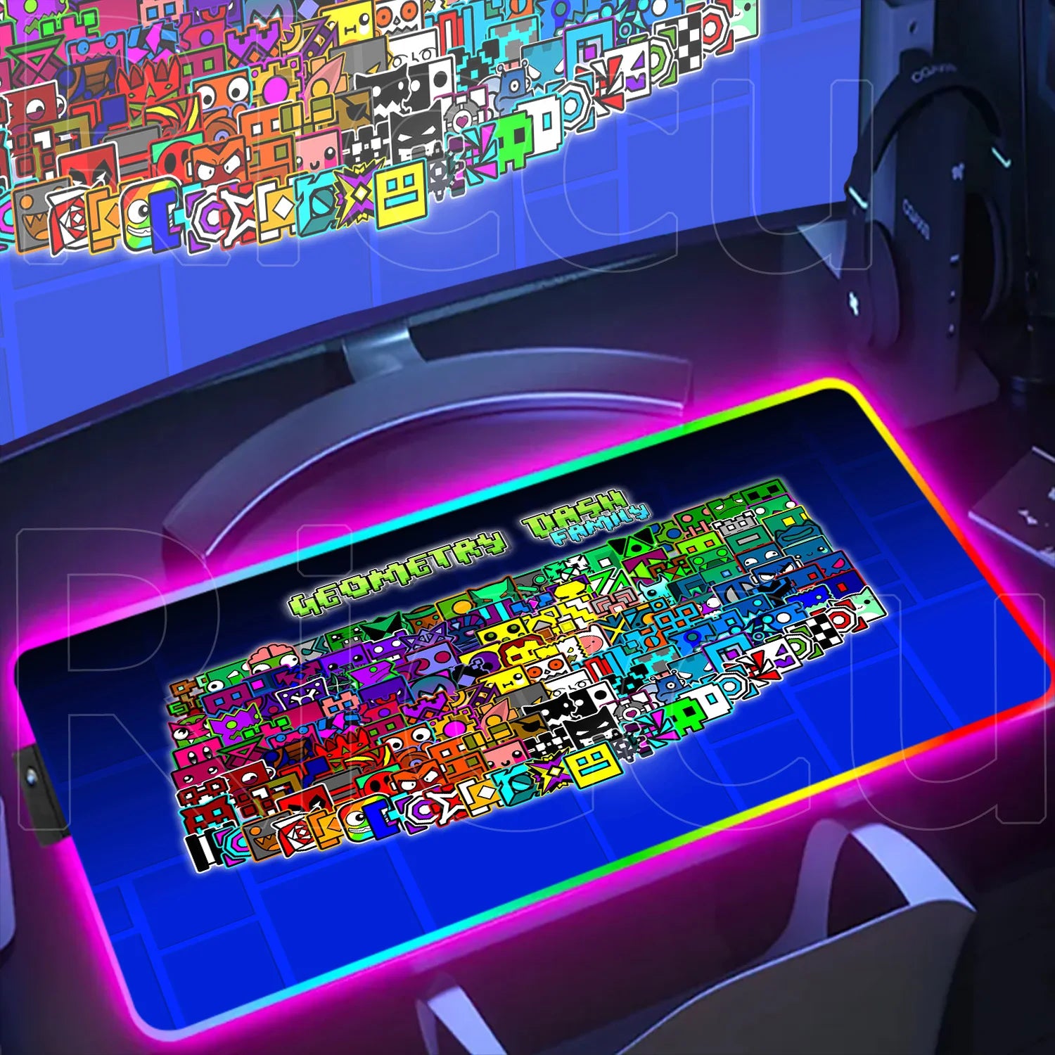 RGB Gaming Desk Mat – Geometry Dash Edition, Anime Style