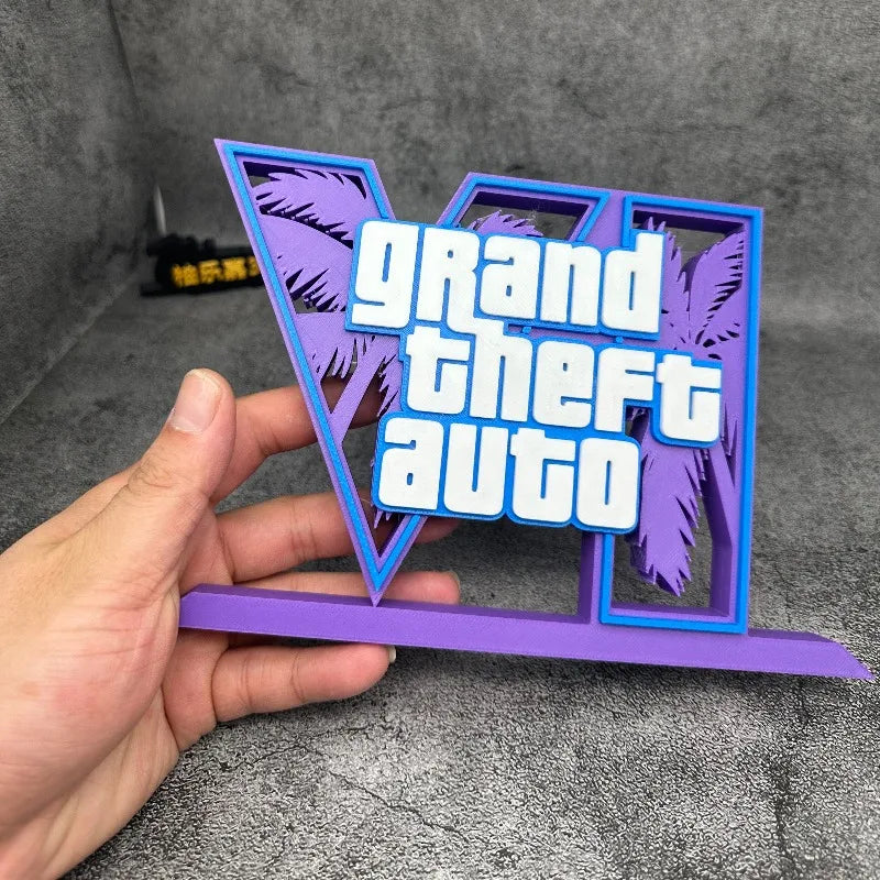 GTA6 3D Logo Stand Ornament – 20cm PLA Gaming Desk Decor