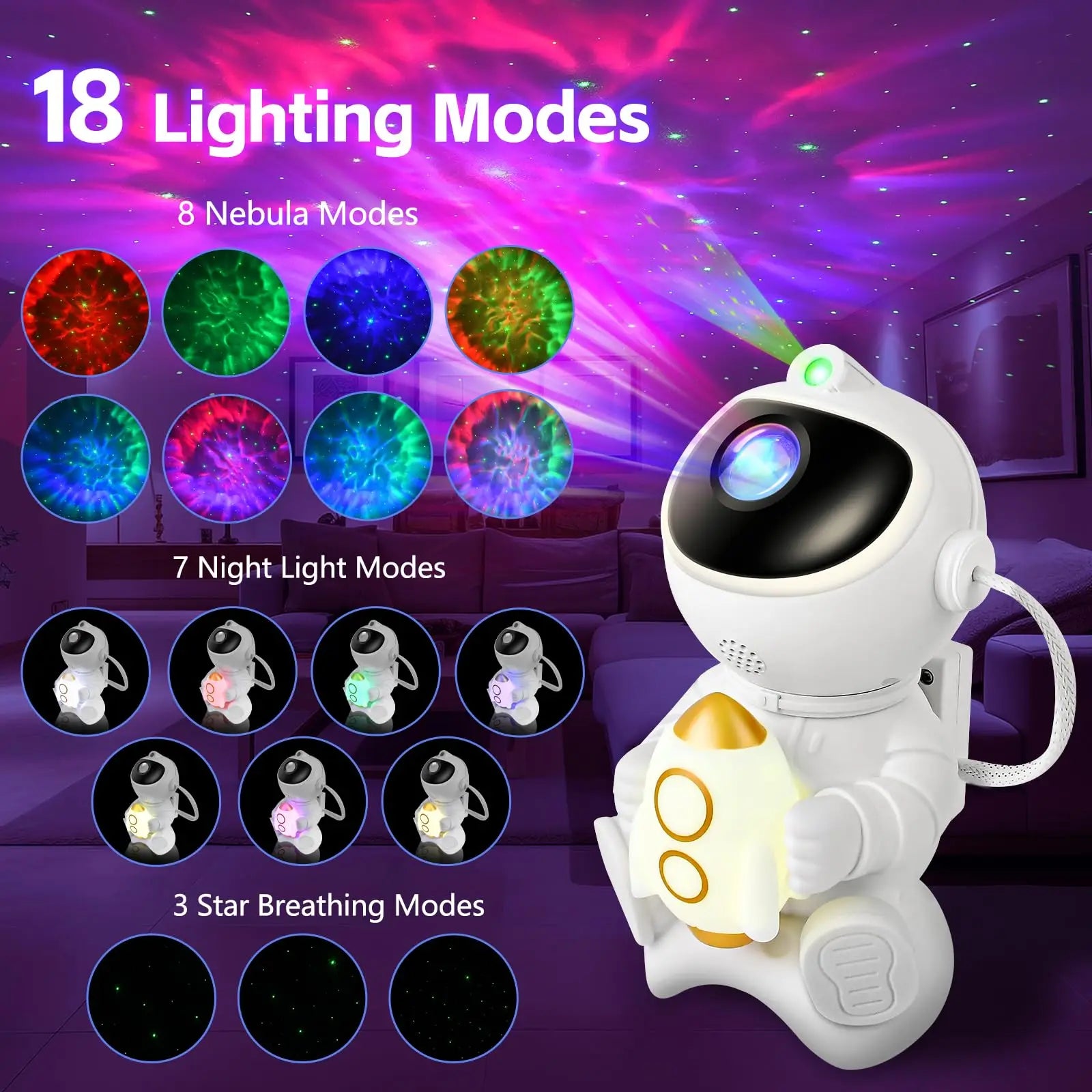 Astronaut Galaxy Projector – Bluetooth Speaker, Night Light
