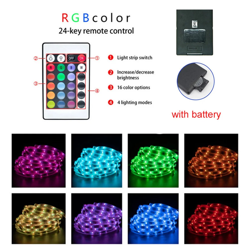 USB RGB LED Strip – 24-Key Remote, 5V Indoor Ambient Light
