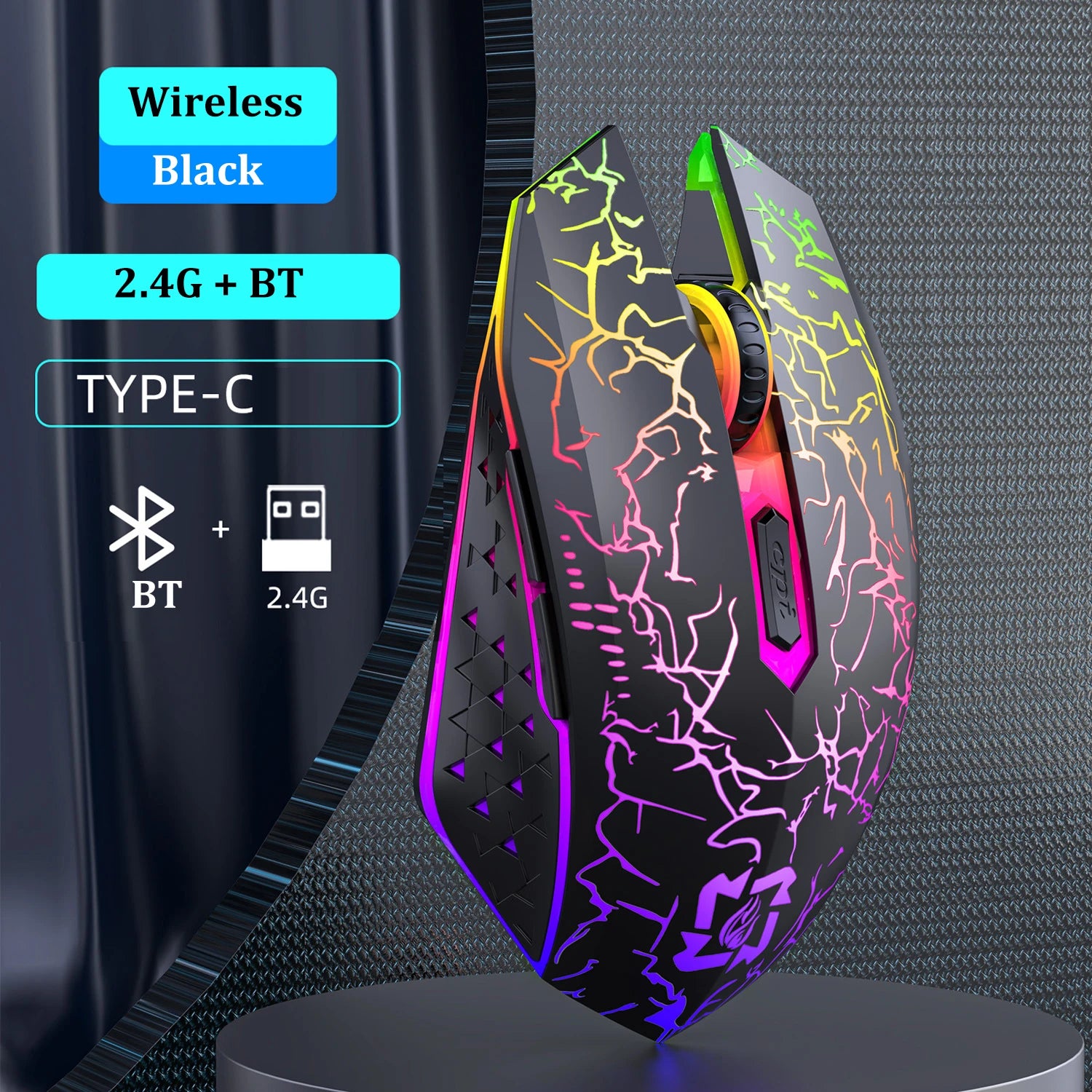 RGB Wireless Gaming Mouse – Bluetooth 5.2 & 2.4G, 1600DPI