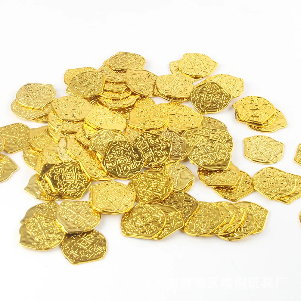 100PCS Plastic Roman Pirate Gold Coin Silver Coin Bronze Pirate Coin Party Decoration Carnival Halloween Props