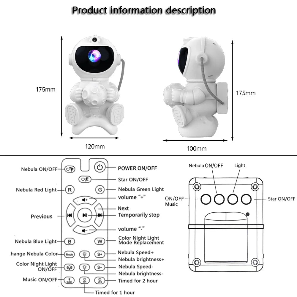 Astronaut Galaxy Projector – Bluetooth Speaker, Night Light