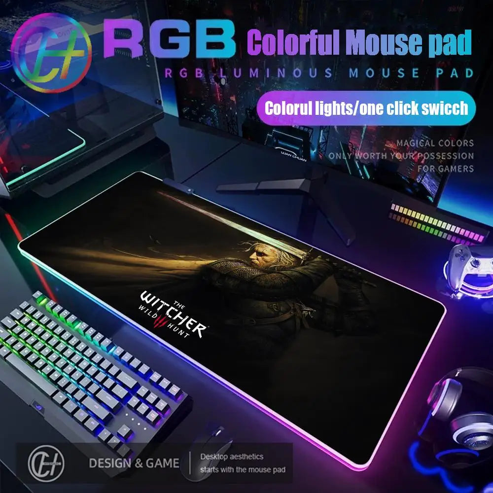 T_the W_witcher 3 Mouse Pad RGB Gaming Accessories Mouse Luminous Desk Mat Backlit Pad Cushion LED Large Gamer Luminous Mat