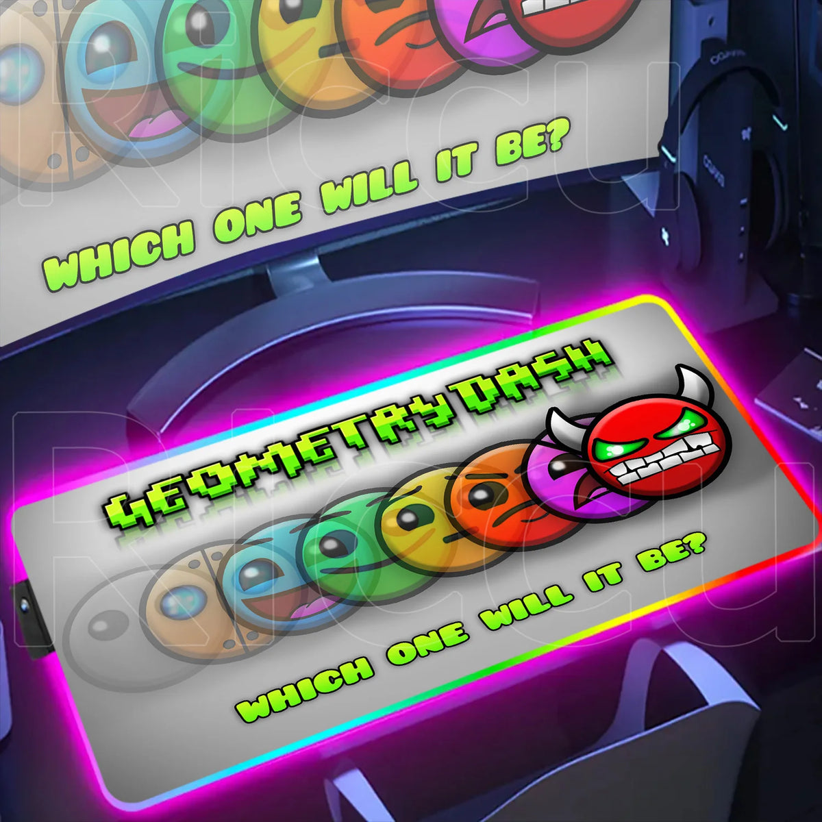 RGB Gaming Desk Mat – Geometry Dash Edition, Anime Style