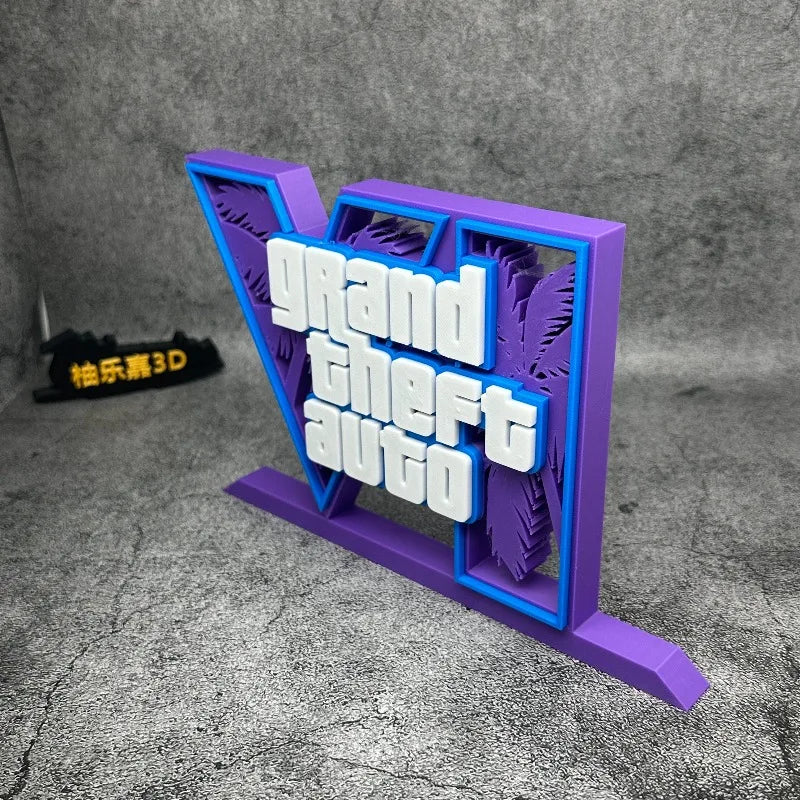 GTA6 3D Logo Stand Ornament – 20cm PLA Gaming Desk Decor