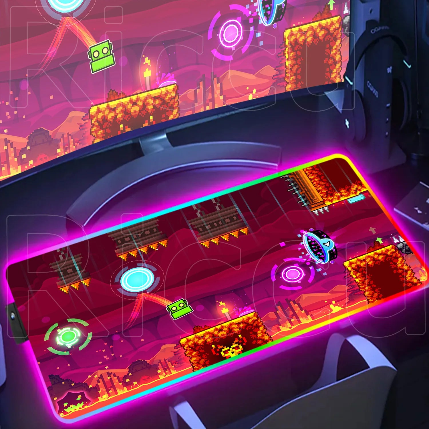 RGB Gaming Desk Mat – Geometry Dash Edition, Anime Style