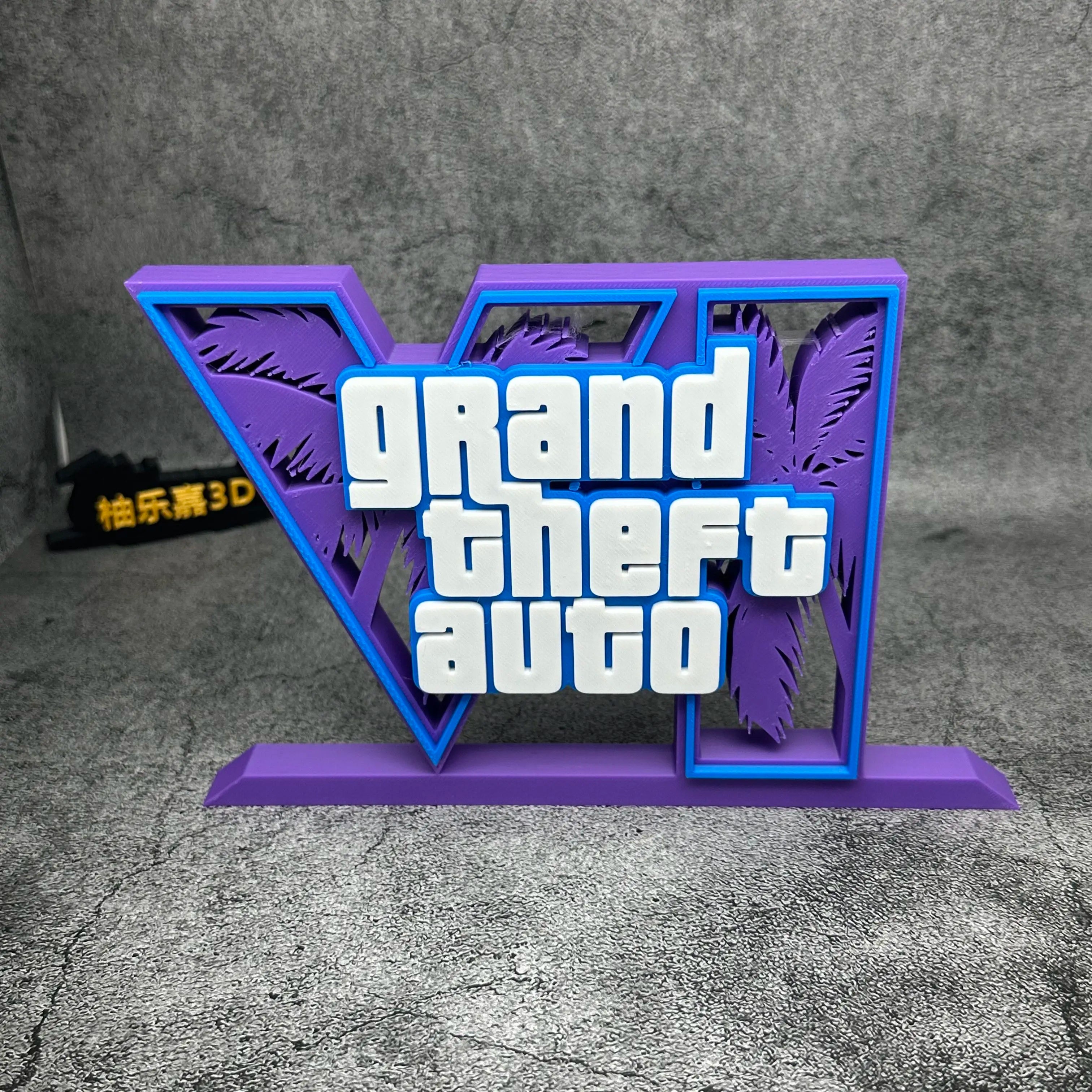 GTA6 3D Logo Stand Ornament – 20cm PLA Gaming Desk Decor