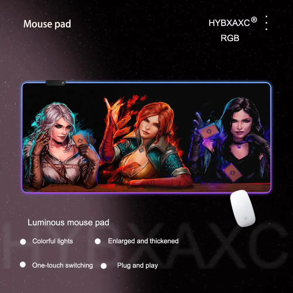 T_the W_witcher 3 Mouse Pad RGB Gaming Accessories Mouse Luminous Desk Mat Backlit Pad Cushion LED Large Gamer Luminous Mat