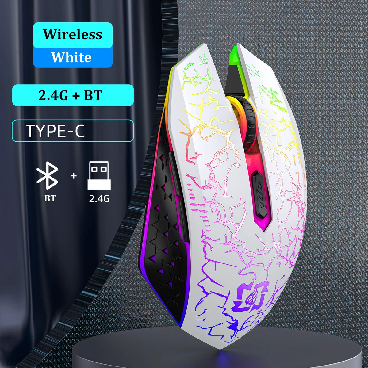 RGB Wireless Gaming Mouse – Bluetooth 5.2 & 2.4G, 1600DPI