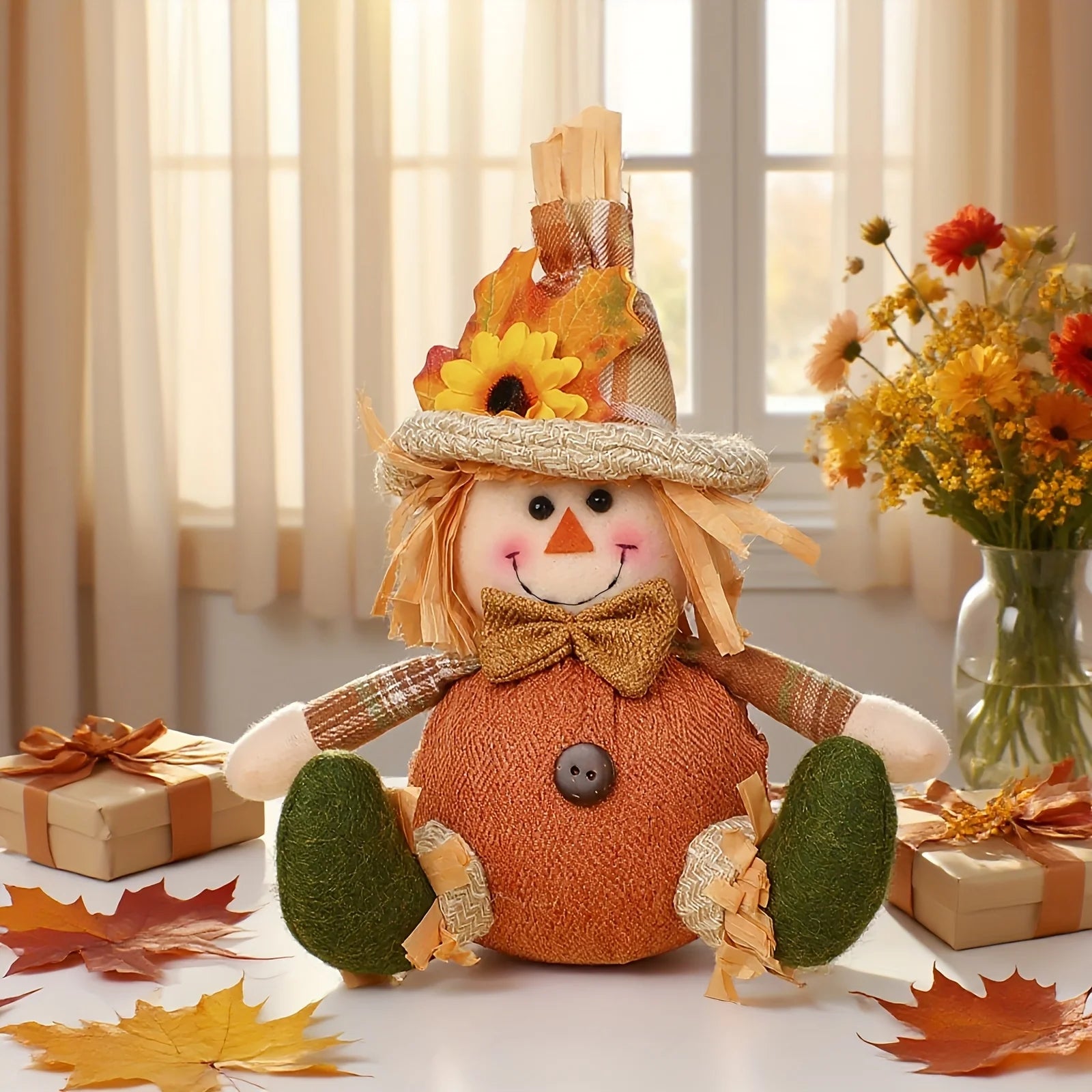1pc Rustic Autumn Harvest Scarecrow Decor, Plaid & Sunflower Accents for Christmas, Farmhouse Wall Decor, Party Props