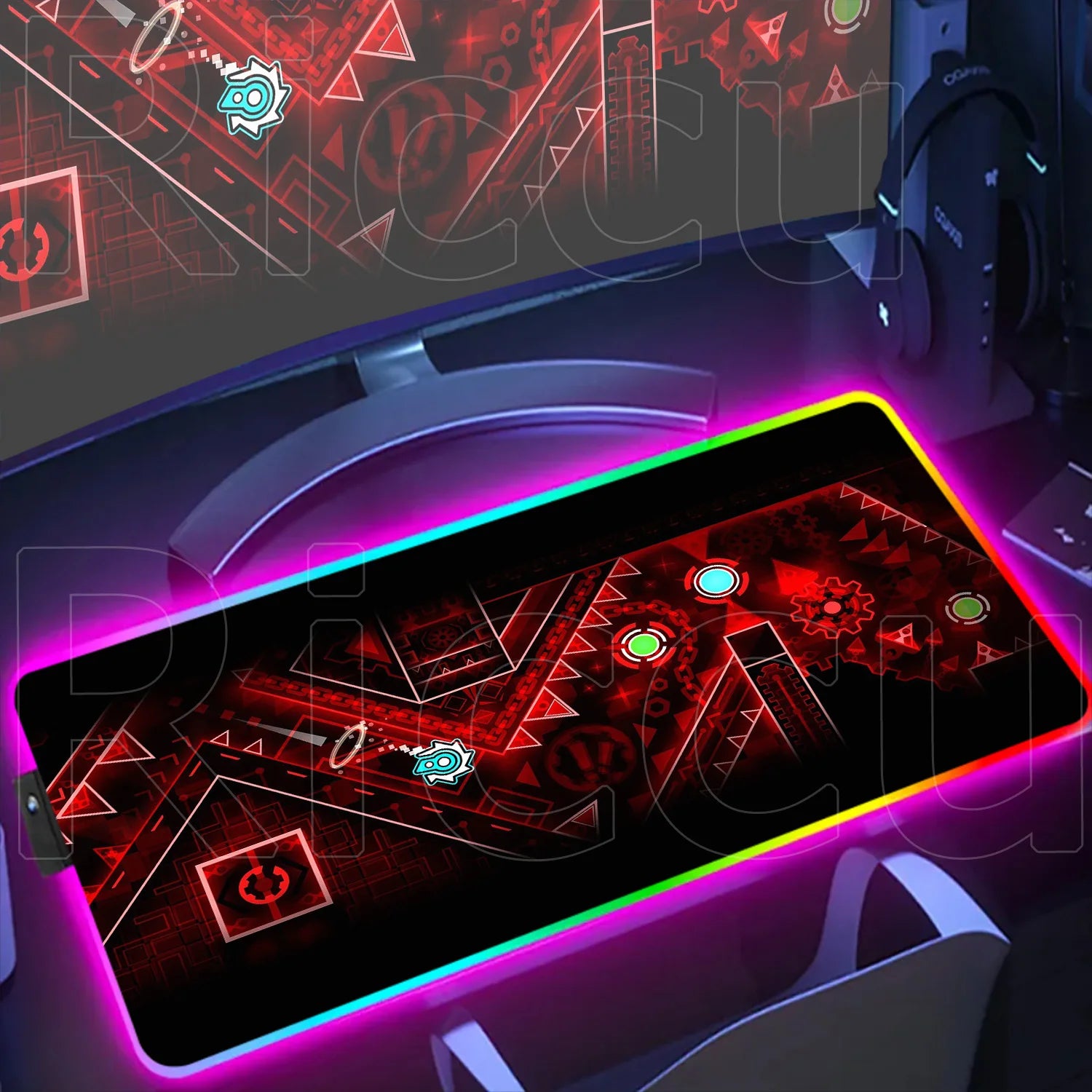 RGB Gaming Desk Mat – Geometry Dash Edition, Anime Style