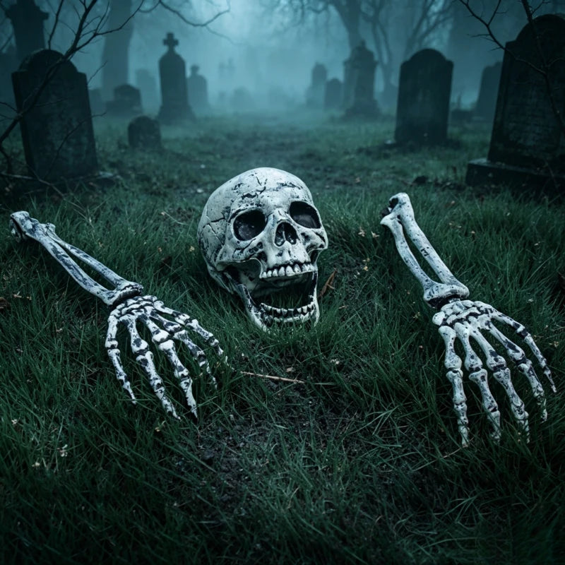 Halloween Outdoor Skeleton Ground Stakes, Realistic Skull & Skeleton Arm Hands Lawn Stakes, Graveyard Horror Yard Decor