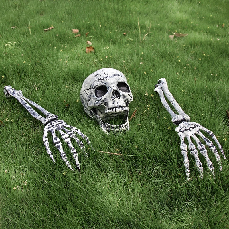 Halloween Outdoor Skeleton Ground Stakes, Realistic Skull & Skeleton Arm Hands Lawn Stakes, Graveyard Horror Yard Decor