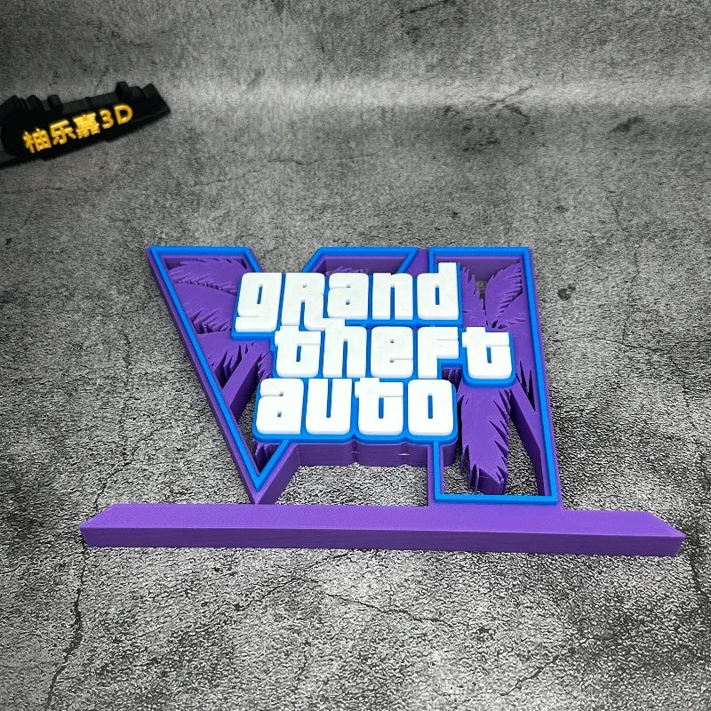 GTA6 3D Logo Stand Ornament – 20cm PLA Gaming Desk Decor