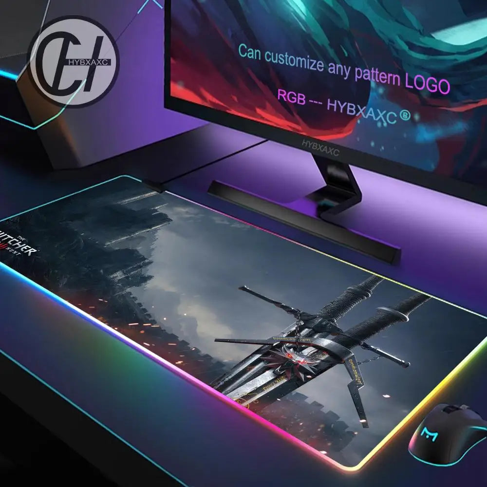 T_the W_witcher 3 Mouse Pad RGB Gaming Accessories Mouse Luminous Desk Mat Backlit Pad Cushion LED Large Gamer Luminous Mat
