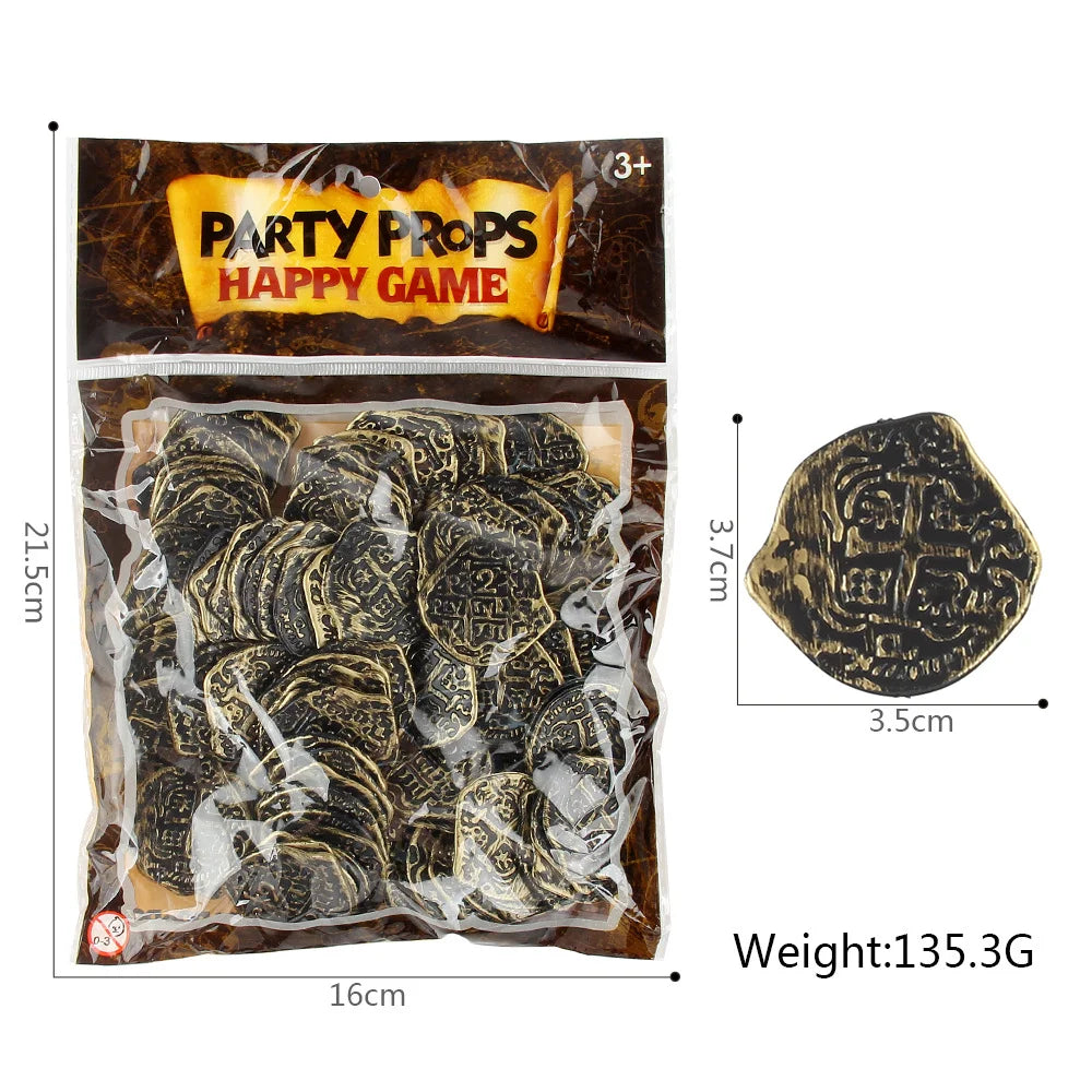 100PCS Plastic Roman Pirate Gold Coin Silver Coin Bronze Pirate Coin Party Decoration Carnival Halloween Props