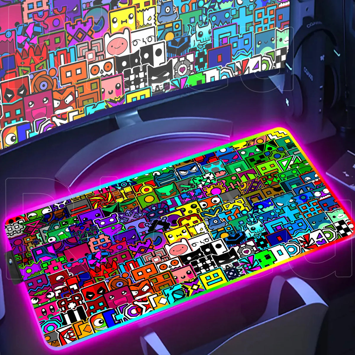 RGB Gaming Desk Mat – Geometry Dash Edition, Anime Style
