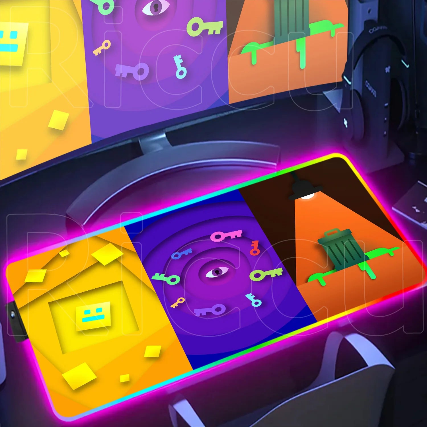 RGB Gaming Desk Mat – Geometry Dash Edition, Anime Style