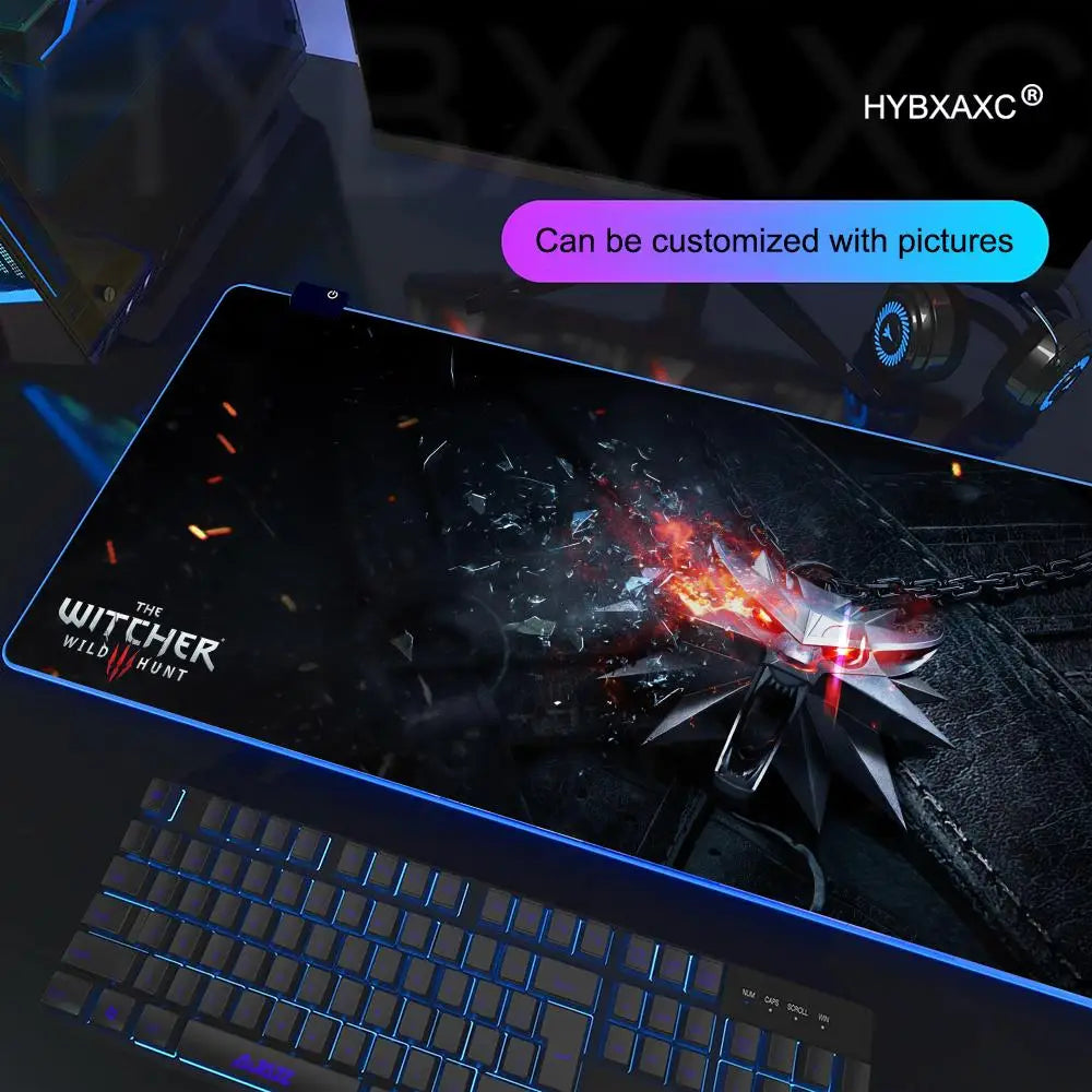 T_the W_witcher 3 Mouse Pad RGB Gaming Accessories Mouse Luminous Desk Mat Backlit Pad Cushion LED Large Gamer Luminous Mat