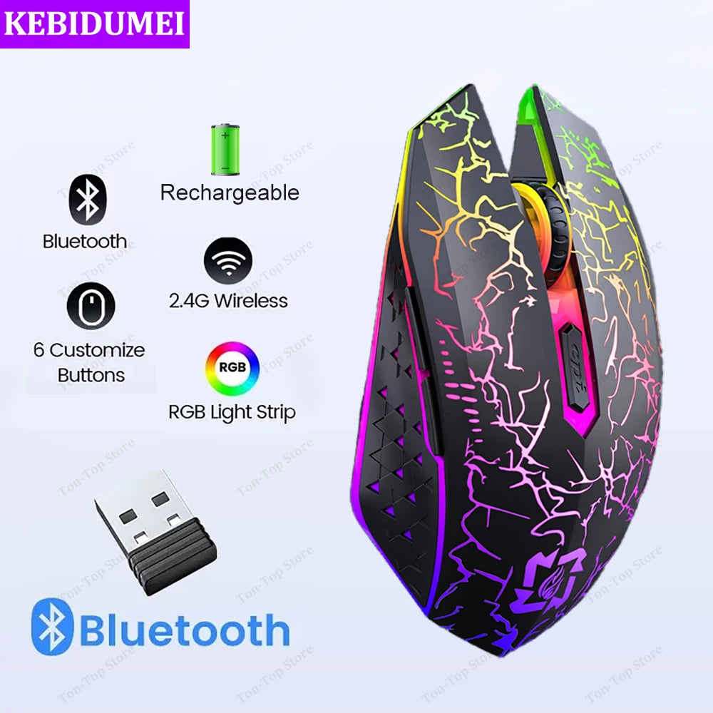 RGB Wireless Gaming Mouse – Bluetooth 5.2 & 2.4G, 1600DPI